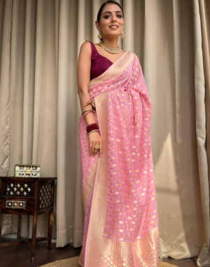 Beautiful Baby Pink Color Banarasi Jacquard Weaving Saree
